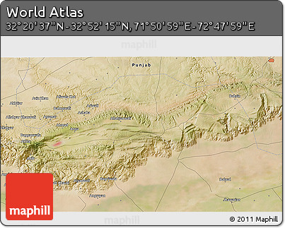 Satellite 3D Map of the Area around 32° 36' 26" N, 72° 19' 29" E