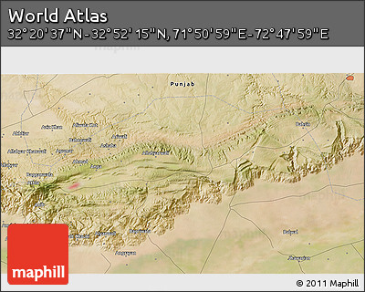 Satellite 3D Map of the Area around 32° 36' 26" N, 72° 19' 29" E