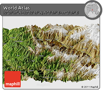 Satellite 3D Map of the Area around 32° 36' 26" N, 76° 34' 29" E
