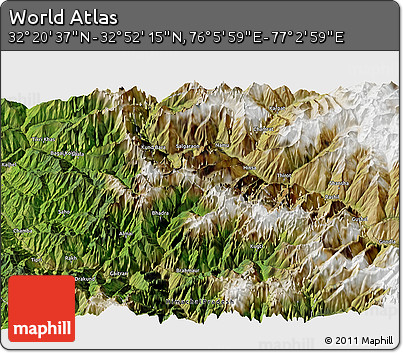 Satellite 3D Map of the Area around 32° 36' 26" N, 76° 34' 29" E