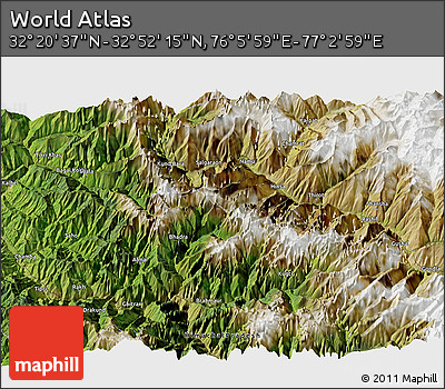 Satellite 3D Map of the Area around 32° 36' 26" N, 76° 34' 29" E