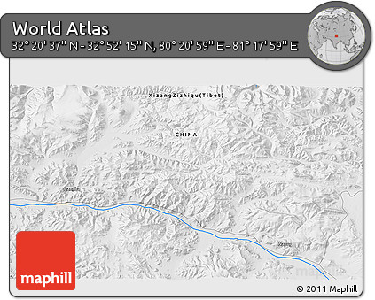 Physical 3D Map of the Area around 32° 36' 26" N, 80° 49' 29" E