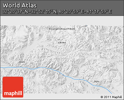 Physical 3D Map of the Area around 32° 36' 26" N, 80° 49' 29" E