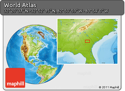 Physical Location Map of the Area around 32° 36' 26" N, 82° 22' 30" W