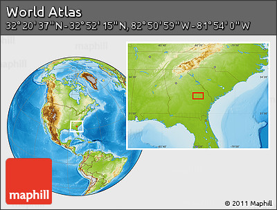 Physical Location Map of the Area around 32° 36' 26" N, 82° 22' 30" W