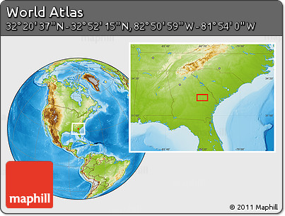 Physical Location Map of the Area around 32° 36' 26" N, 82° 22' 30" W