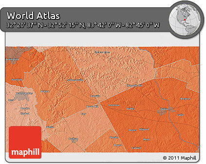 Political 3D Map of the Area around 32° 36' 26" N, 83° 13' 29" W