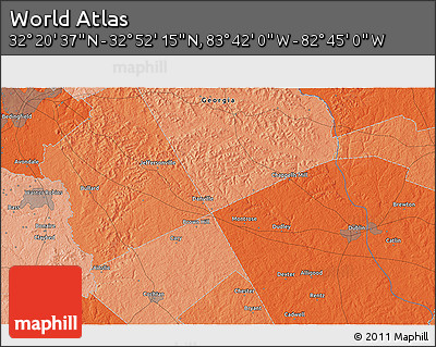 Political 3D Map of the Area around 32° 36' 26" N, 83° 13' 29" W