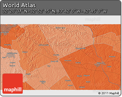 Political 3D Map of the Area around 32° 36' 26" N, 83° 13' 29" W