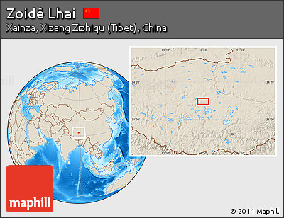 Shaded Relief Location Map of Zoidê Lhai