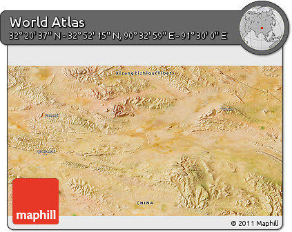 Satellite 3D Map of the Area around 32° 36' 26" N, 91° 1' 30" E