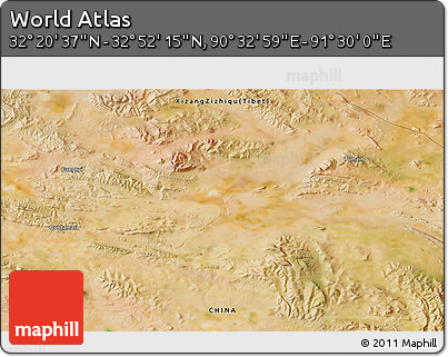 Satellite 3D Map of the Area around 32° 36' 26" N, 91° 1' 30" E