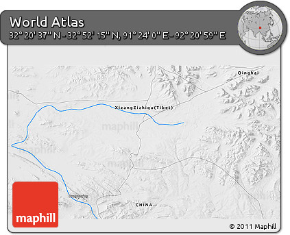 Physical 3D Map of the Area around 32° 36' 26" N, 91° 52' 30" E
