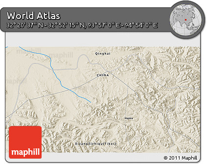 Shaded Relief 3D Map of the Area around 32° 36' 26" N, 94° 25' 30" E