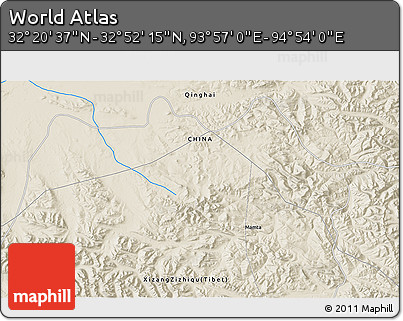 Shaded Relief 3D Map of the Area around 32° 36' 26" N, 94° 25' 30" E
