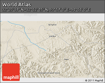 Shaded Relief 3D Map of the Area around 32° 36' 26" N, 94° 25' 30" E