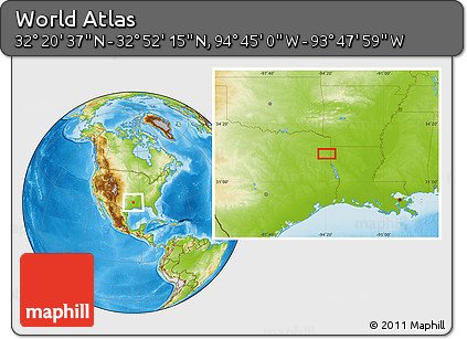 Physical Location Map of the Area around 32° 36' 26" N, 94° 16' 30" W