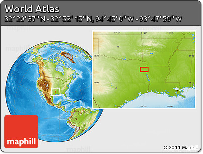 Physical Location Map of the Area around 32° 36' 26" N, 94° 16' 30" W
