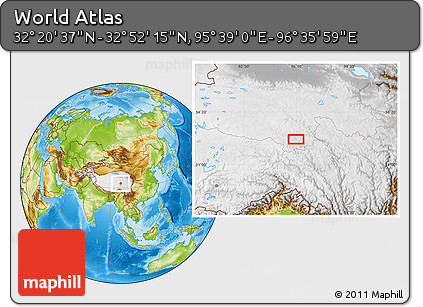 Physical Location Map of the Area around 32° 36' 26" N, 96° 7' 30" E