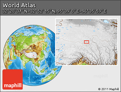 Physical Location Map of the Area around 32° 36' 26" N, 96° 7' 30" E