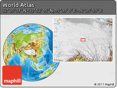 Physical Location Map of the Area around 32° 36' 26" N, 96° 7' 30" E