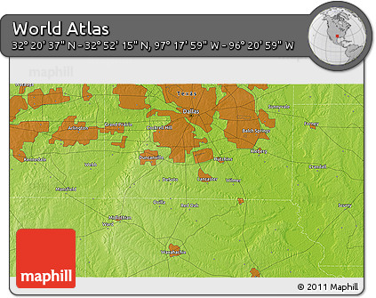 Physical 3D Map of the Area around 32° 36' 26" N, 96° 49' 29" W