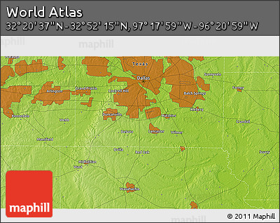 Physical 3D Map of the Area around 32° 36' 26" N, 96° 49' 29" W