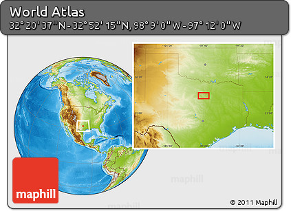 Physical Location Map of the Area around 32° 36' 26" N, 97° 40' 30" W