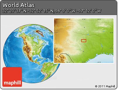 Physical Location Map of the Area around 32° 36' 26" N, 97° 40' 30" W
