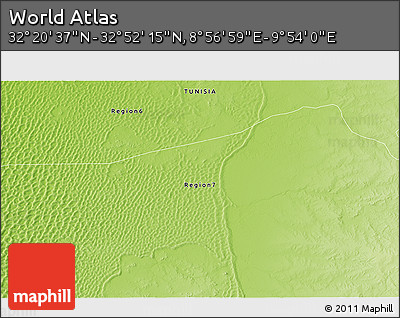 Physical 3D Map of the Area around 32° 36' 26" N, 9° 25' 30" E