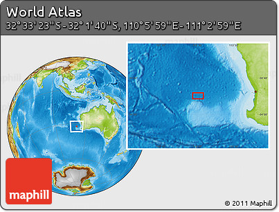 Physical Location Map of the Area around 32° 17' 31" S, 110° 34' 29" E