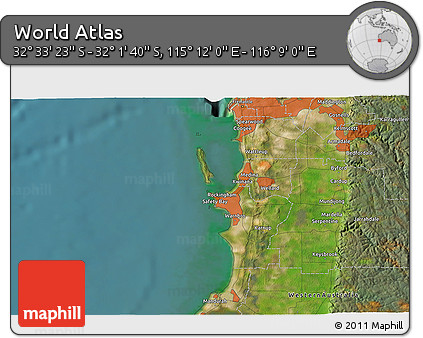 Satellite 3D Map of the Area around 32° 17' 31" S, 115° 40' 30" E