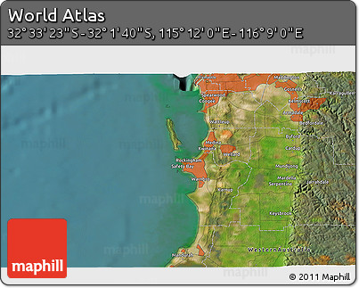 Satellite 3D Map of the Area around 32° 17' 31" S, 115° 40' 30" E
