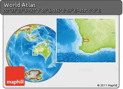 Physical Location Map of the Area around 32° 17' 31" S, 116° 31' 30" E