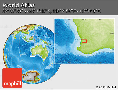 Physical Location Map of the Area around 32° 17' 31" S, 116° 31' 30" E