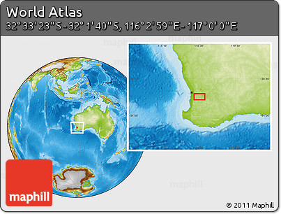 Physical Location Map of the Area around 32° 17' 31" S, 116° 31' 30" E