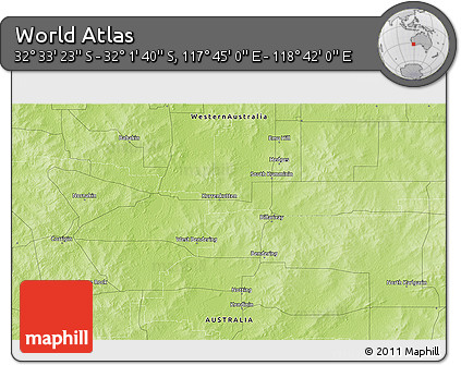 Physical 3D Map of the Area around 32° 17' 31" S, 118° 13' 29" E
