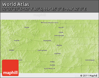 Physical 3D Map of the Area around 32° 17' 31" S, 118° 13' 29" E