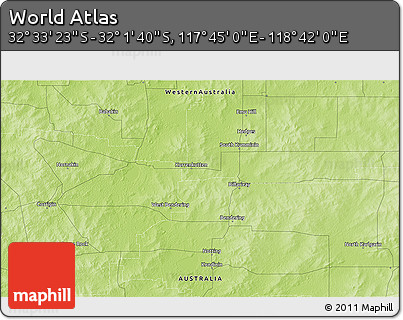 Physical 3D Map of the Area around 32° 17' 31" S, 118° 13' 29" E