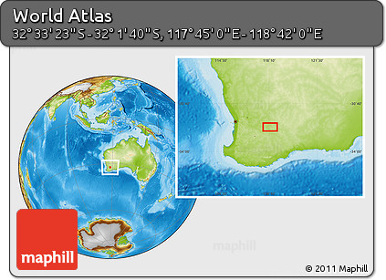 Physical Location Map of the Area around 32° 17' 31" S, 118° 13' 29" E