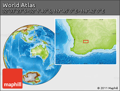 Physical Location Map of the Area around 32° 17' 31" S, 118° 13' 29" E
