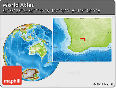 Physical Location Map of the Area around 32° 17' 31" S, 118° 13' 29" E