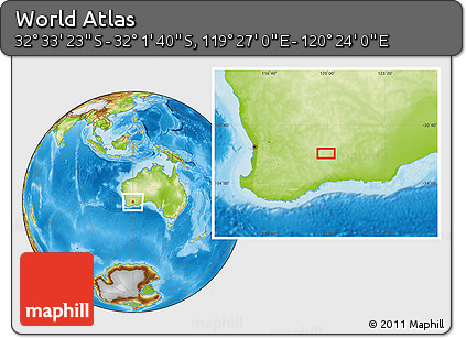 Physical Location Map of the Area around 32° 17' 31" S, 119° 55' 30" E