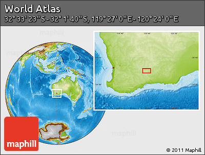 Physical Location Map of the Area around 32° 17' 31" S, 119° 55' 30" E