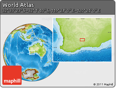 Physical Location Map of the Area around 32° 17' 31" S, 119° 55' 30" E