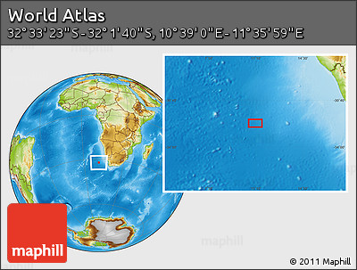 Physical Location Map of the Area around 32° 17' 31" S, 11° 7' 30" E