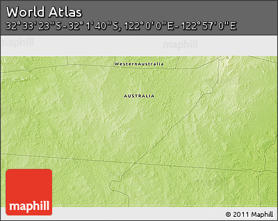 Physical 3D Map of the Area around 32° 17' 31" S, 122° 28' 29" E