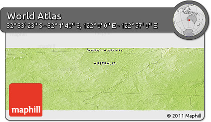 Physical Panoramic Map of the Area around 32° 17' 31" S, 122° 28' 29" E