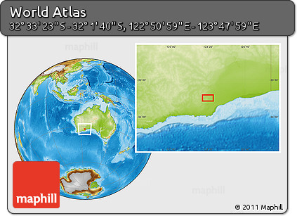 Physical Location Map of the Area around 32° 17' 31" S, 123° 19' 29" E