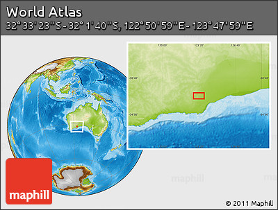 Physical Location Map of the Area around 32° 17' 31" S, 123° 19' 29" E
